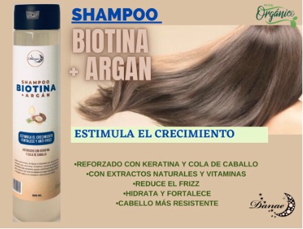 Shampoo Danae Biotina y Argán, 500 ml
